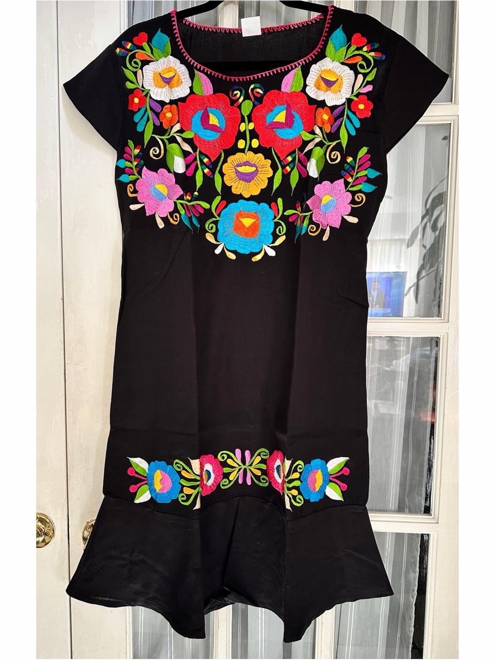 Mexican Floral Embroidered Dress S/M
